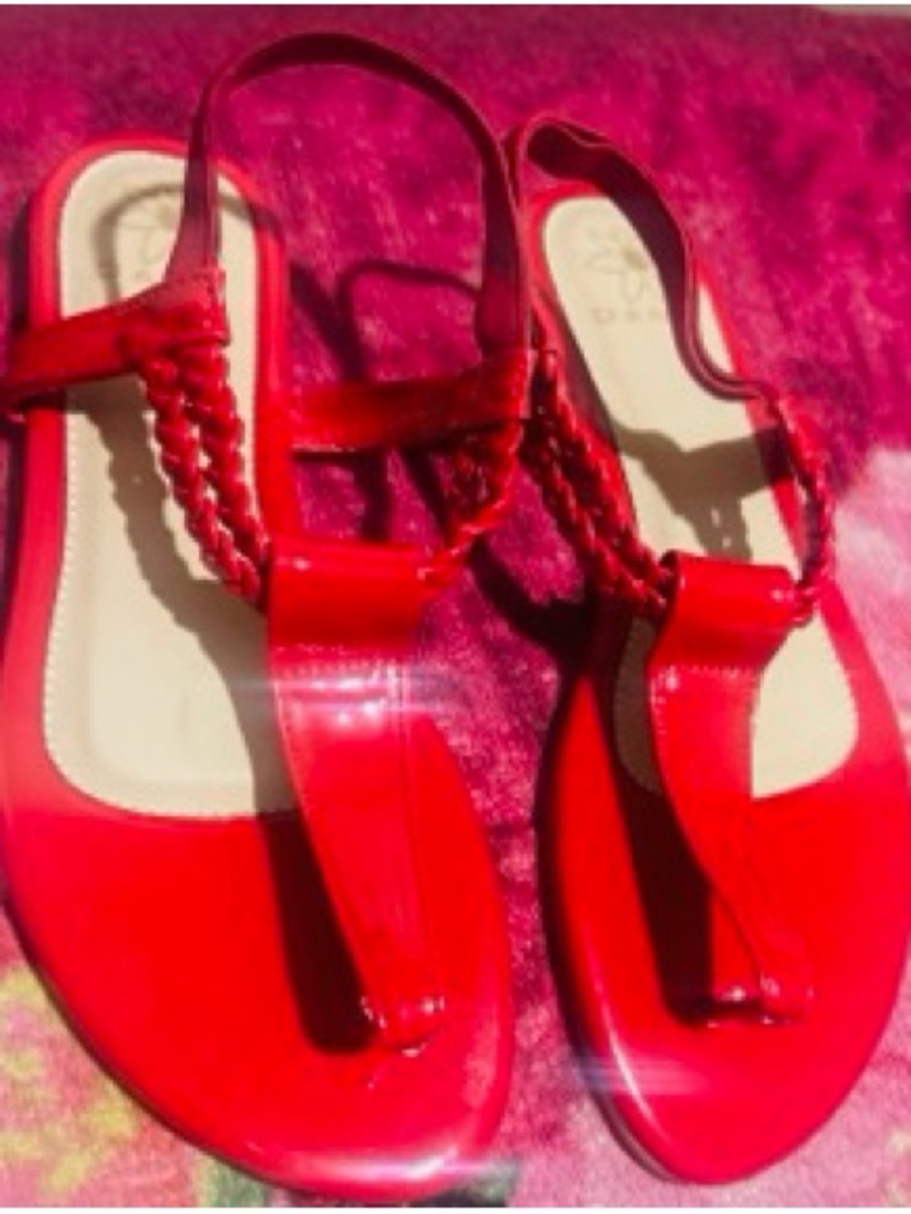 Dana Red Braided T-Strap Patent Slingback Sandals - Picture 2 of 4